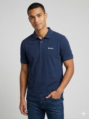 Bench Navy Blue Organic Cotton Polo Shirt Med Short Sleeve Side Slits Gorpcore